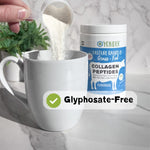 Glyphosate-free collagen peptides being poured into a mug.