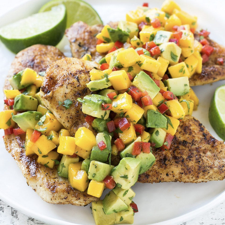 Grilled Chicken with Mango Avocado Salsa Recipe made with Yonder grass-fed collagen