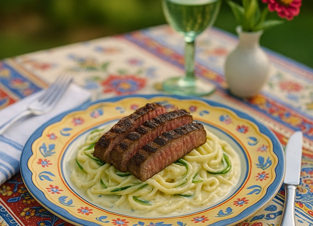 Lemon Alfredo Pasta with Steak